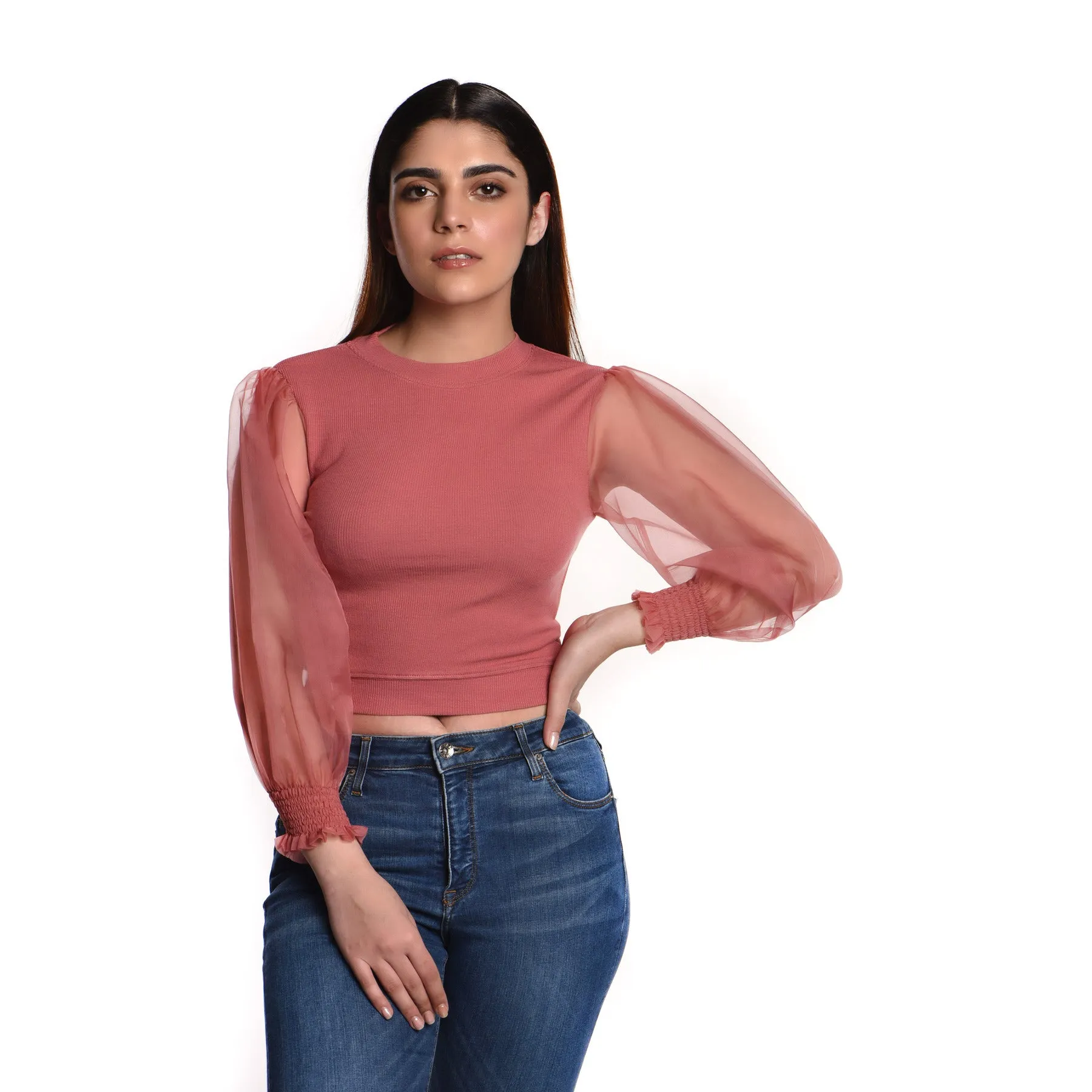 Hosiery Blouses with Puffy Organza Full Sleeves