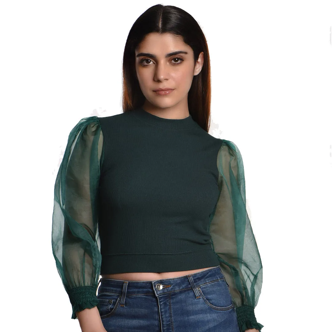 Hosiery Blouses with Puffy Organza Full Sleeves