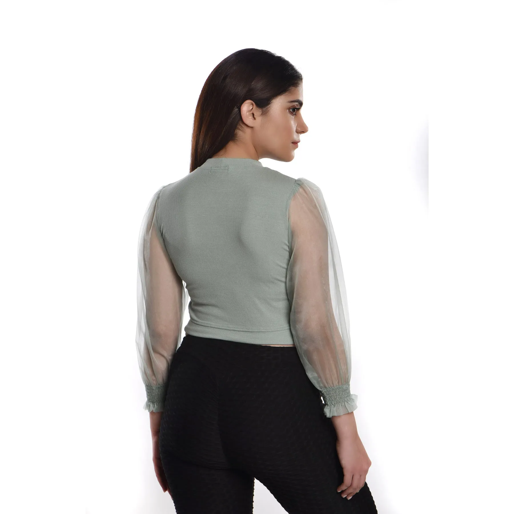 Hosiery Blouses with Puffy Organza Full Sleeves