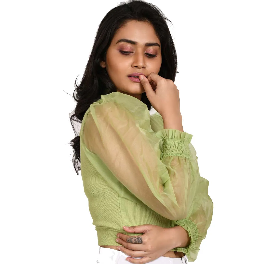 Hosiery Blouses with Puffy Organza Full Sleeves