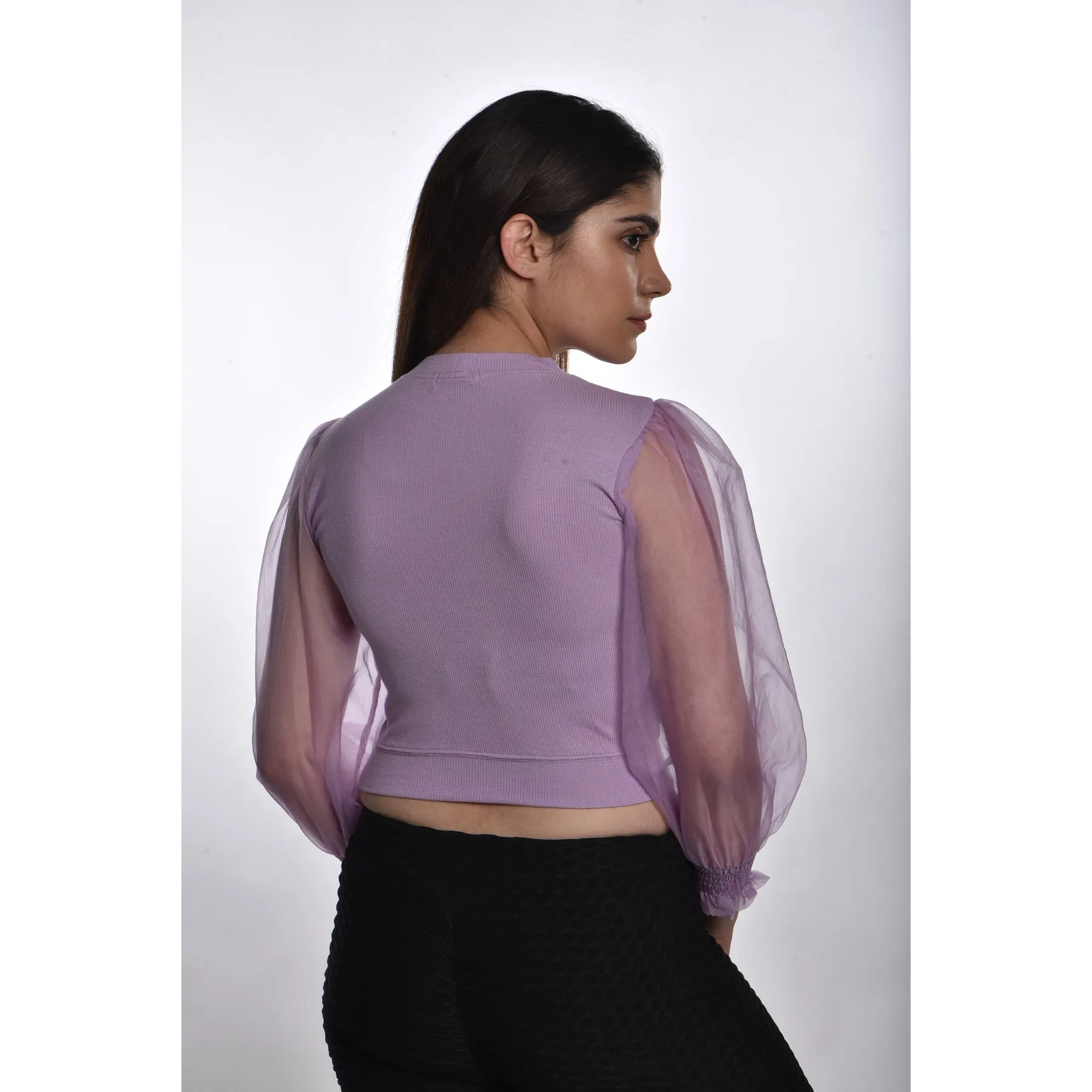 Hosiery Blouses with Puffy Organza Full Sleeves
