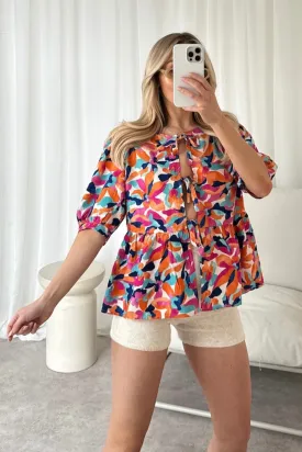 Kadie floral tie front blouse