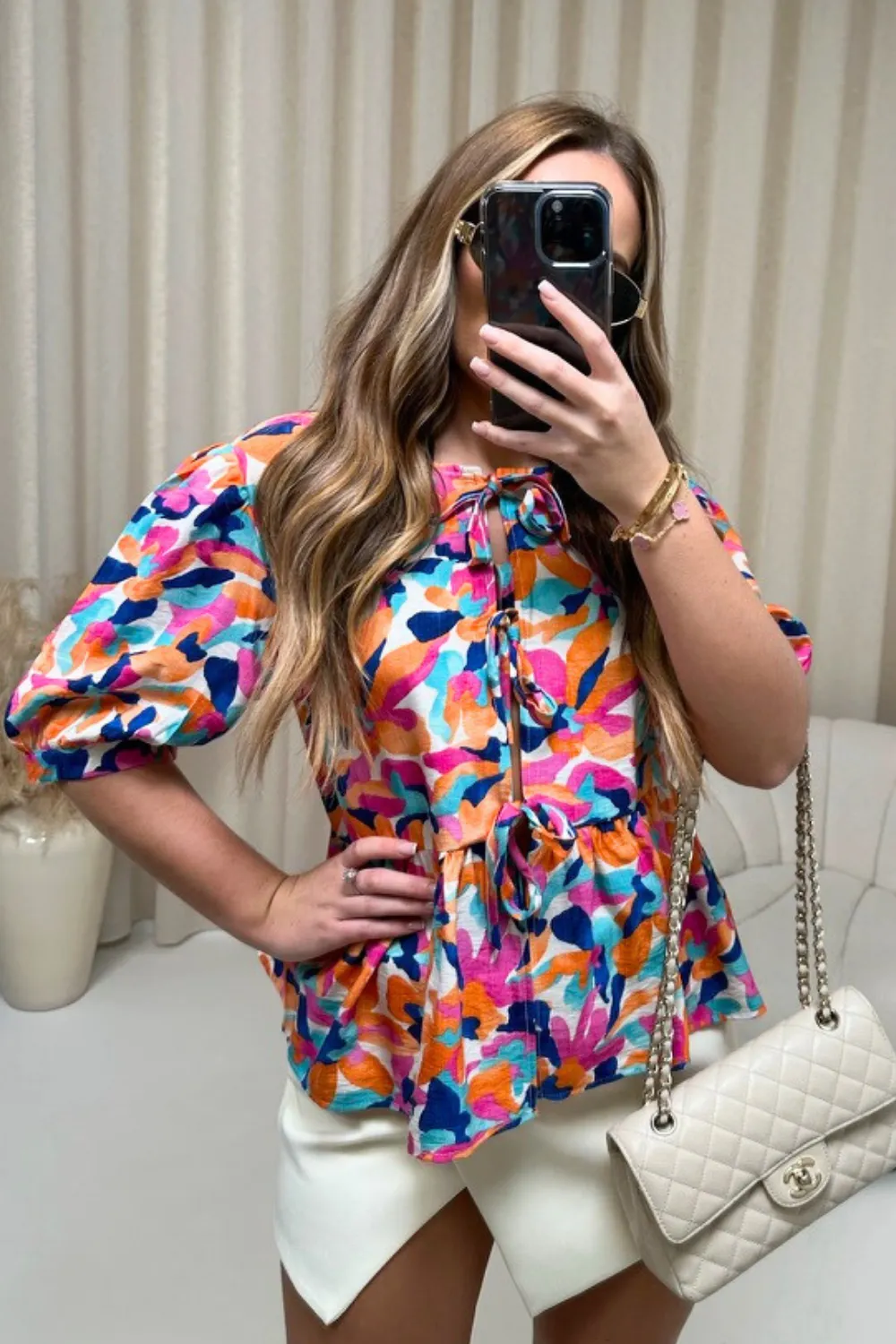 Kadie floral tie front blouse