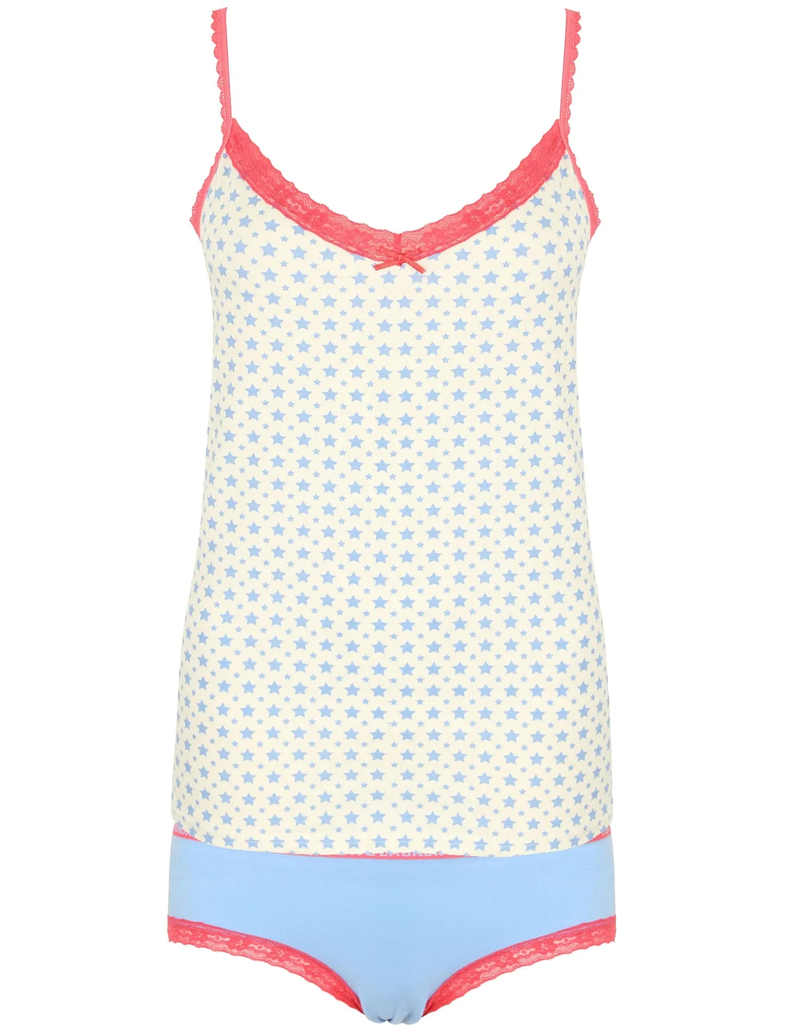 Layla Star Print Cami Underwear Set in Ivory / Placid Blue / Shocking Pink - Tokyo Laundry