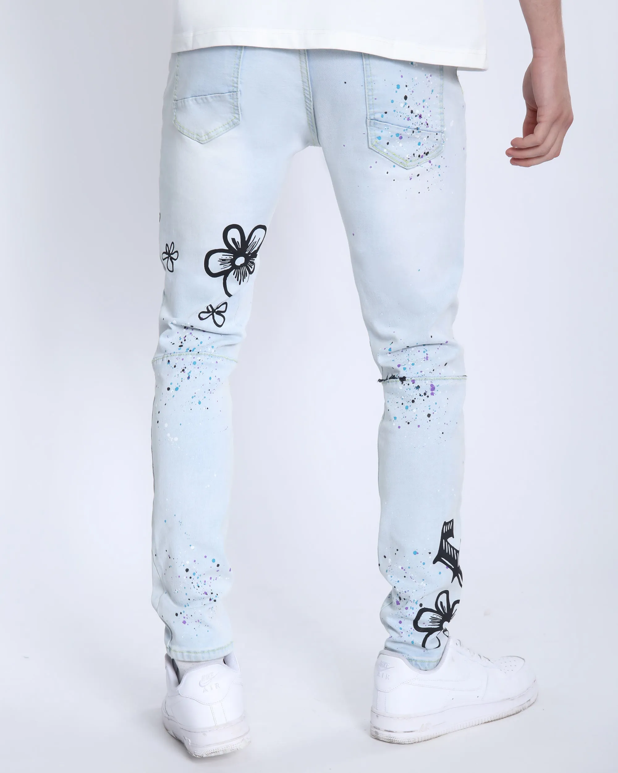 Light Washed Blue Ripped Jeans with Comic Painted-Mexico Local Delivery