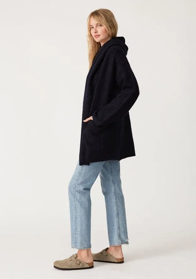 Lovestitch Mid-Length Oversized Long Sleeve Hooded Coatigan, Navy