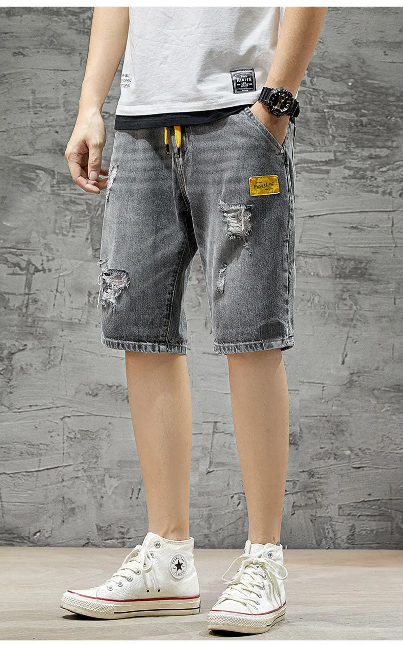 Men Shorts Straight Ripped Denim Shorts