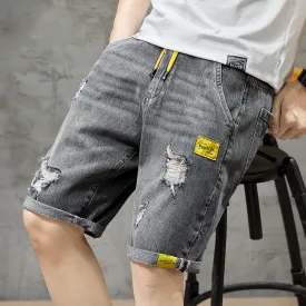 Men Shorts Straight Ripped Denim Shorts