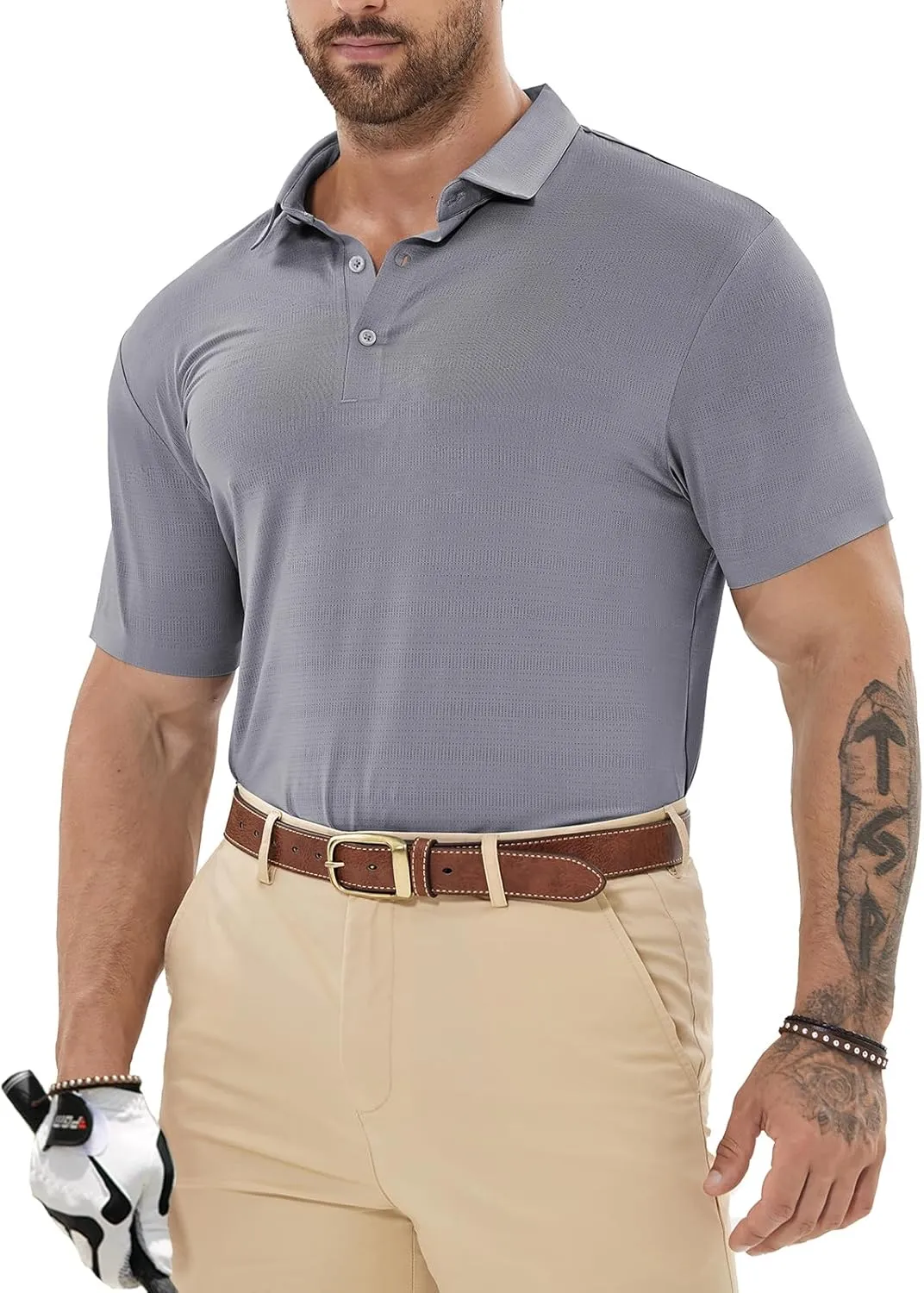Mens Dry Fit Golf Shirt Performance Polo Short Sleeve Athletic Collared Mesh Shirt Moisture Wicking Seamless Tech