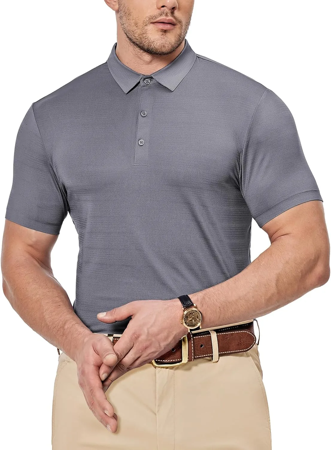 Mens Dry Fit Golf Shirt Performance Polo Short Sleeve Athletic Collared Mesh Shirt Moisture Wicking Seamless Tech