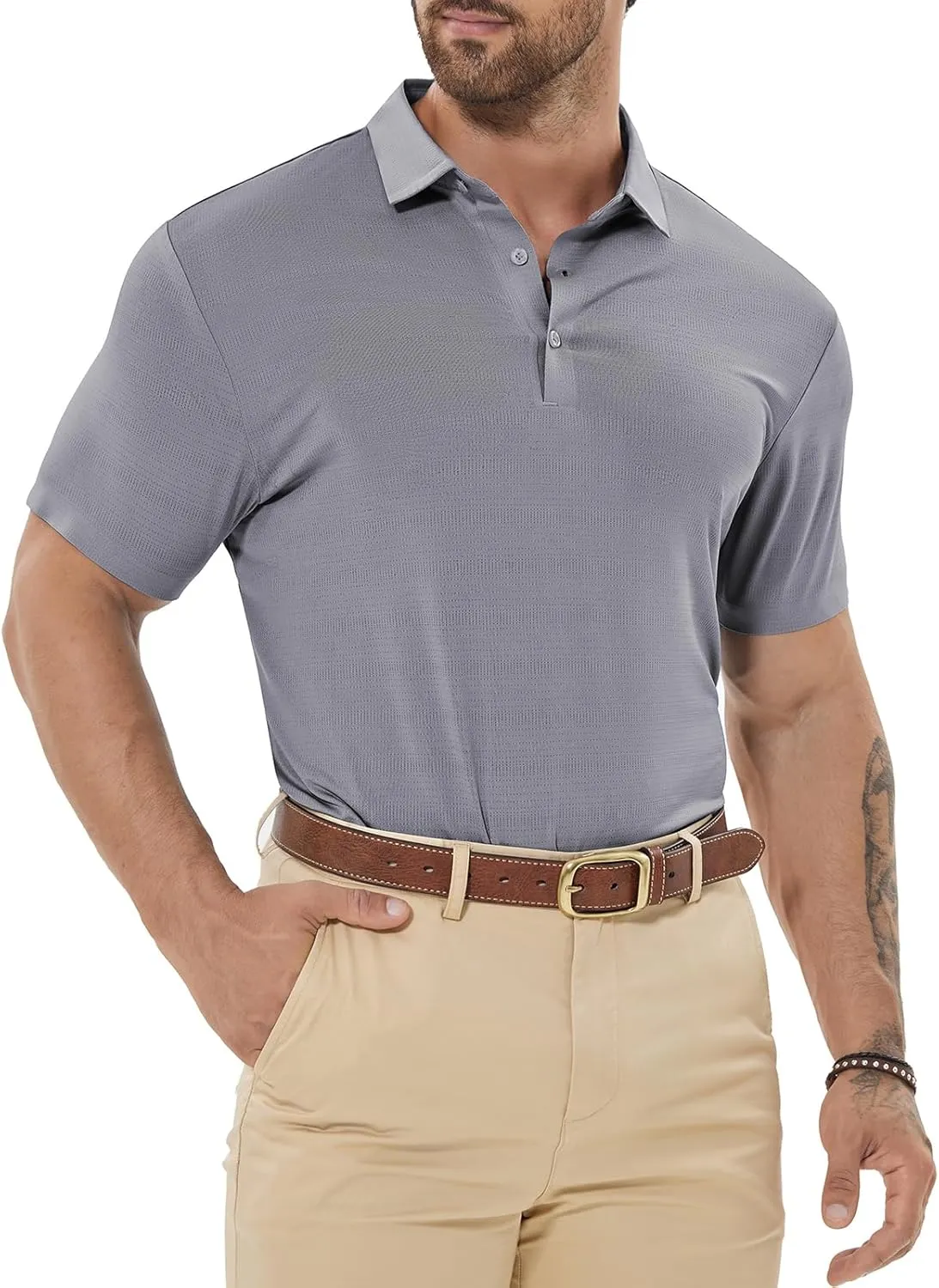 Mens Dry Fit Golf Shirt Performance Polo Short Sleeve Athletic Collared Mesh Shirt Moisture Wicking Seamless Tech