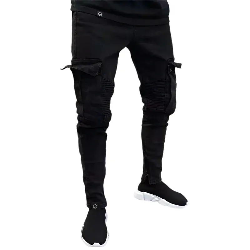 Men's Ripped Skinny Jeans - Vintage Wash Streetwear Slim Fit Denim Pants, Casual Solid Pencil Trousers, Hot Sale
