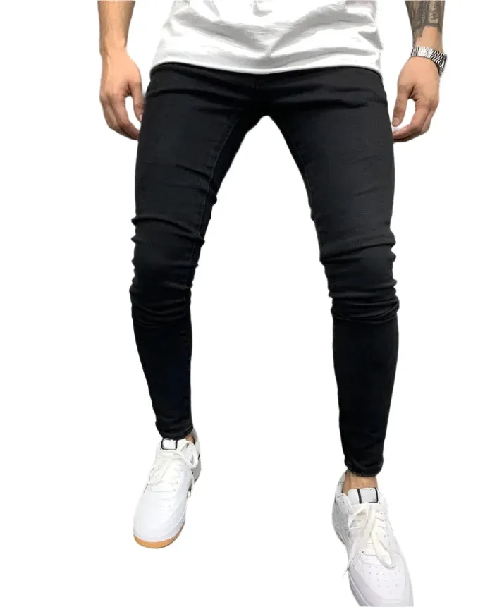 Men's Ripped Skinny Jeans - Vintage Wash Streetwear Slim Fit Denim Pants, Casual Solid Pencil Trousers, Hot Sale