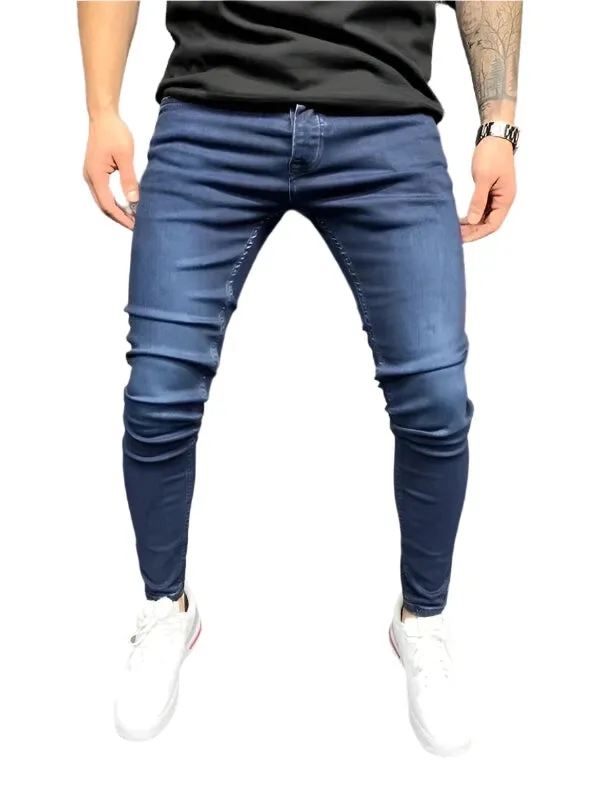 Men's Ripped Skinny Jeans - Vintage Wash Streetwear Slim Fit Denim Pants, Casual Solid Pencil Trousers, Hot Sale