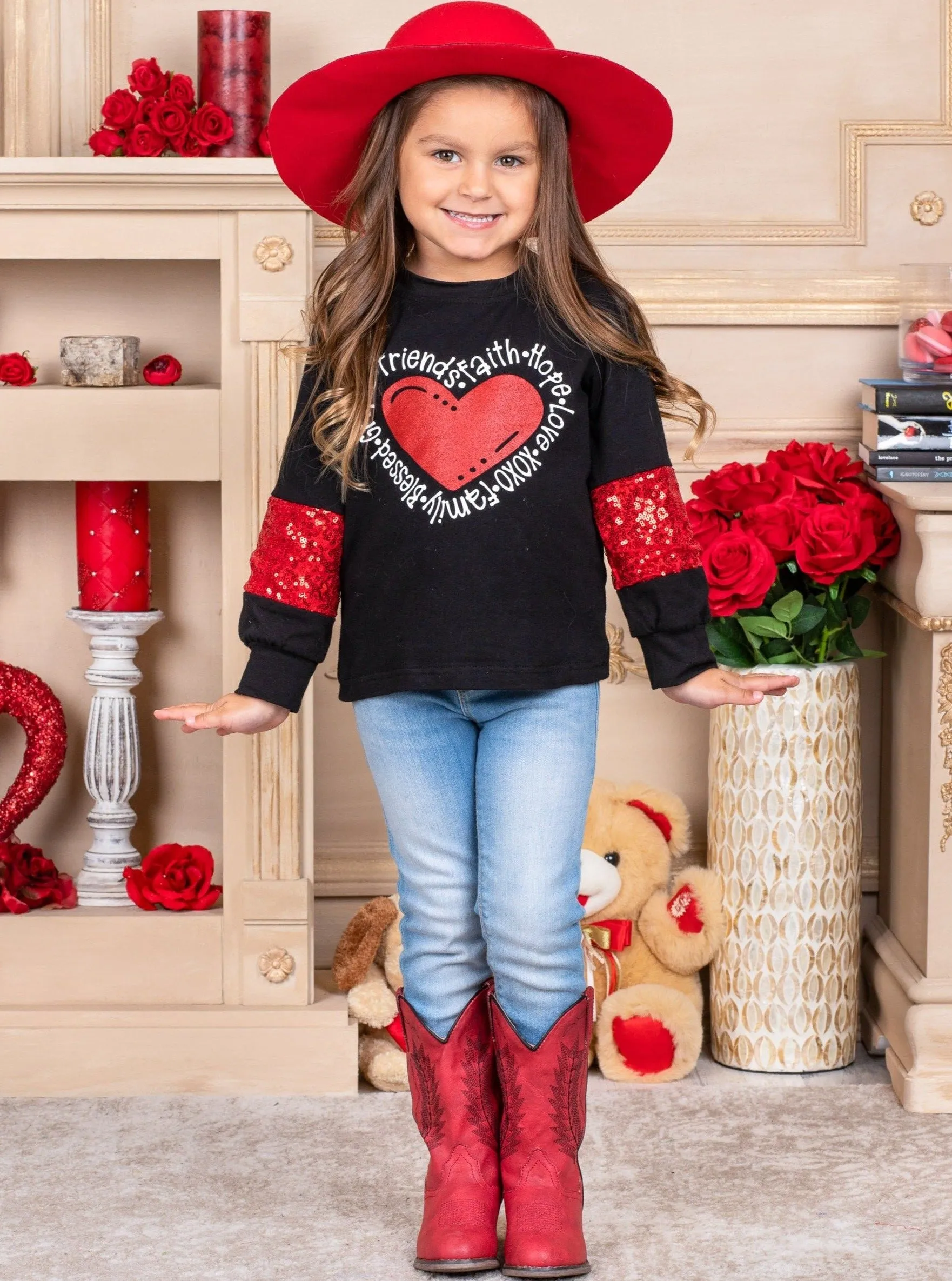 My Heart Sparkles Sequin Elbow Top