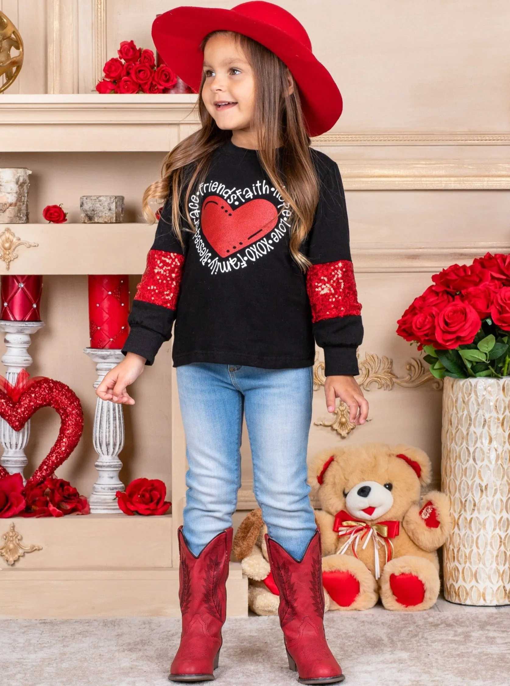 My Heart Sparkles Sequin Elbow Top
