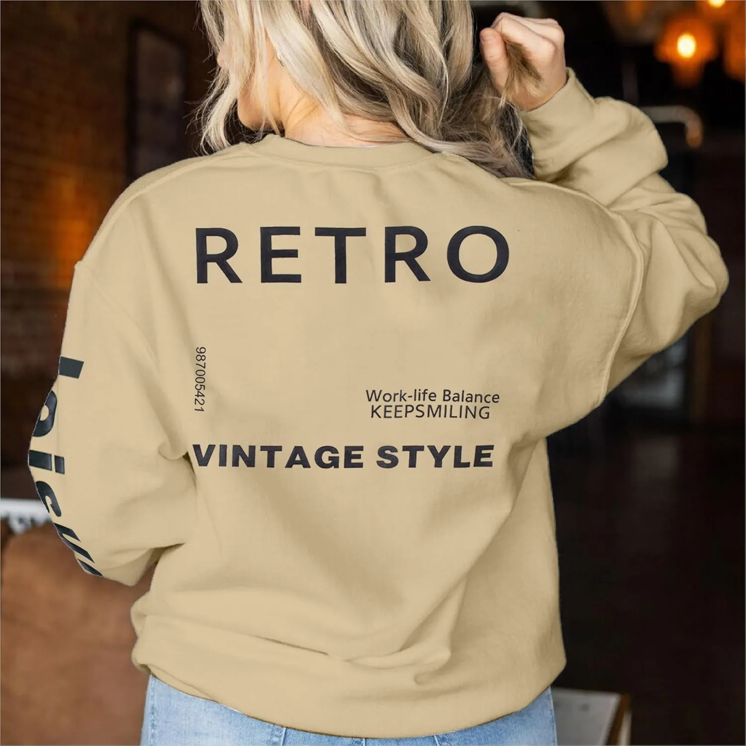MYHALF Oversized Sweatshirt Women Crewneck Shirt: Long Sleeve Graphic Sweater Cute Letter Print Soft Pullover Tops Loose Fit