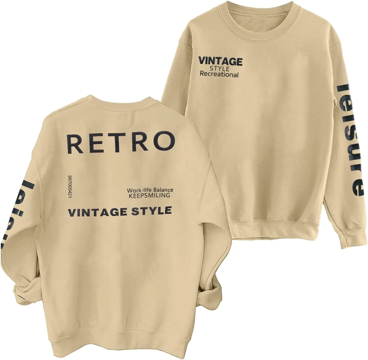 MYHALF Oversized Sweatshirt Women Crewneck Shirt: Long Sleeve Graphic Sweater Cute Letter Print Soft Pullover Tops Loose Fit
