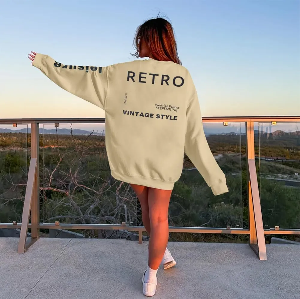 MYHALF Oversized Sweatshirt Women Crewneck Shirt: Long Sleeve Graphic Sweater Cute Letter Print Soft Pullover Tops Loose Fit