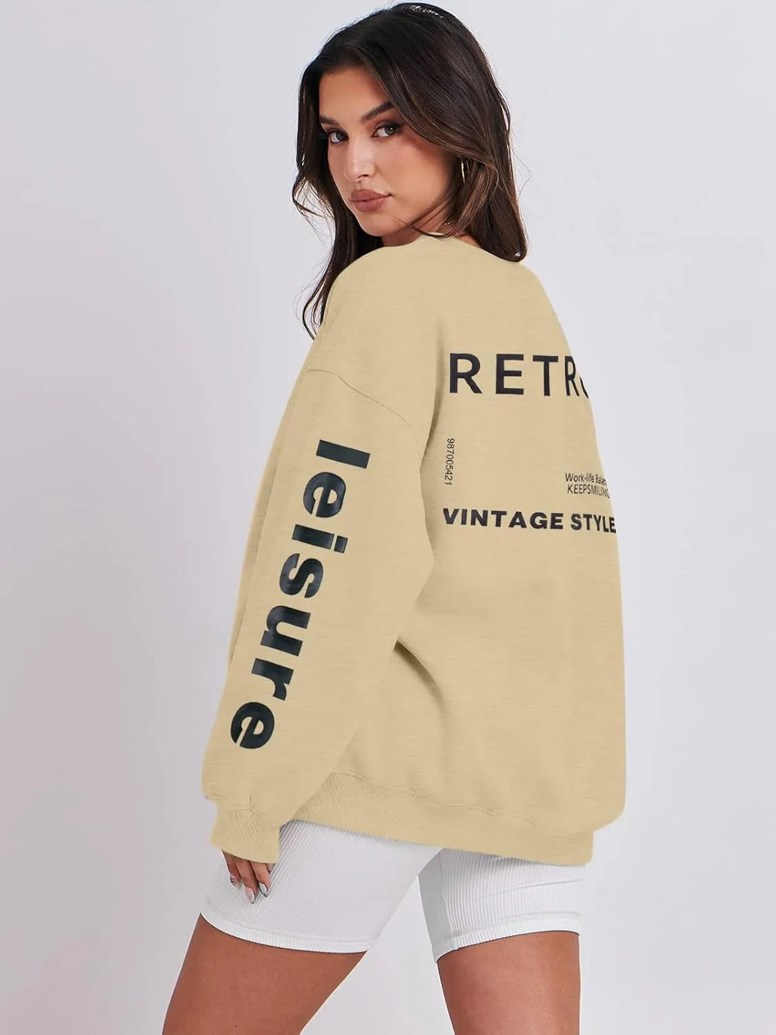 MYHALF Oversized Sweatshirt Women Crewneck Shirt: Long Sleeve Graphic Sweater Cute Letter Print Soft Pullover Tops Loose Fit