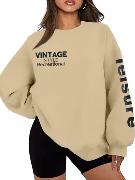 MYHALF Oversized Sweatshirt Women Crewneck Shirt: Long Sleeve Graphic Sweater Cute Letter Print Soft Pullover Tops Loose Fit