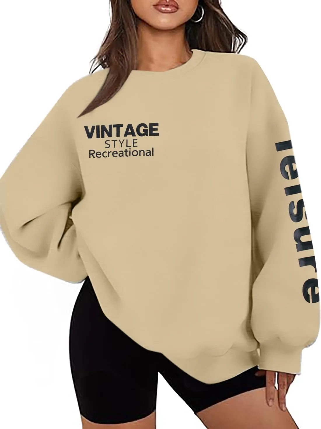 MYHALF Oversized Sweatshirt Women Crewneck Shirt: Long Sleeve Graphic Sweater Cute Letter Print Soft Pullover Tops Loose Fit