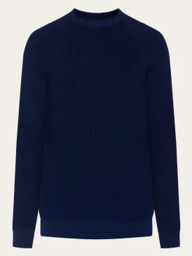 O-neck merino wool rib knit - Total Eclipse