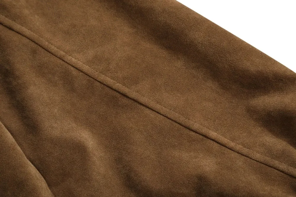 Oversized Suede Bomber Jacket with Ring Details