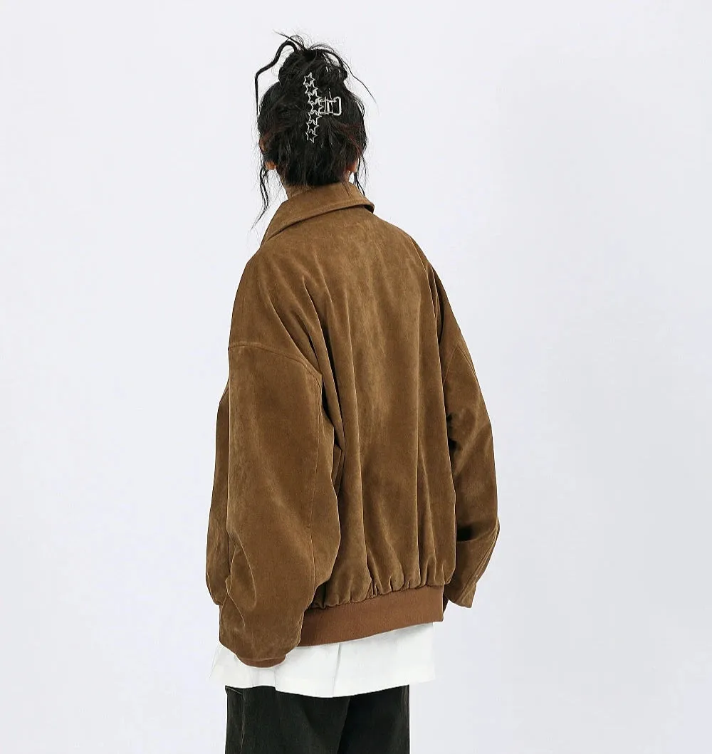 Oversized Suede Bomber Jacket with Ring Details