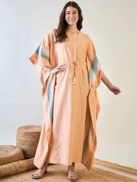 Peach Striped Cotton Kaftan with Tassel Detail