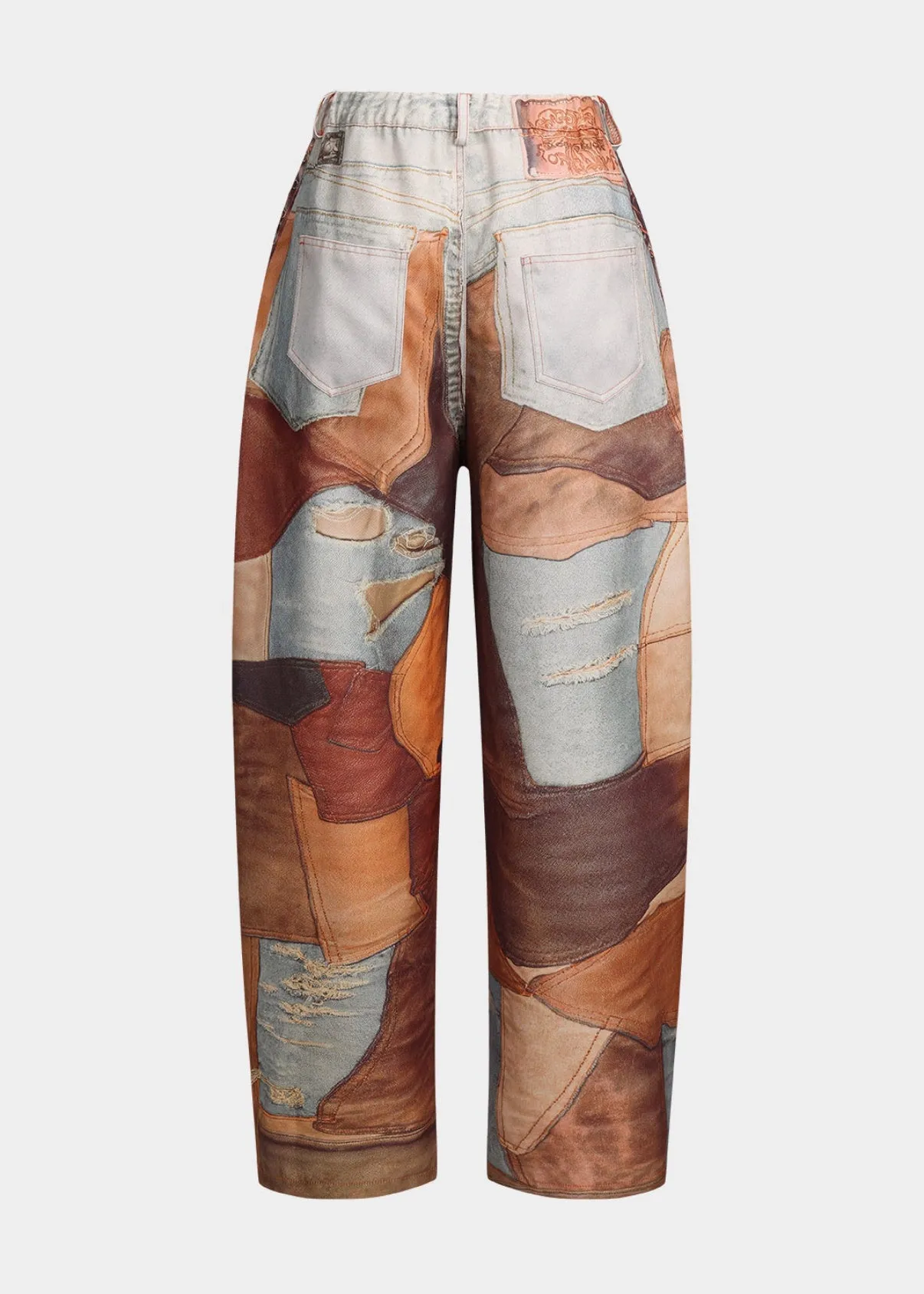 Printed Ripped Wide-Leg Jeans