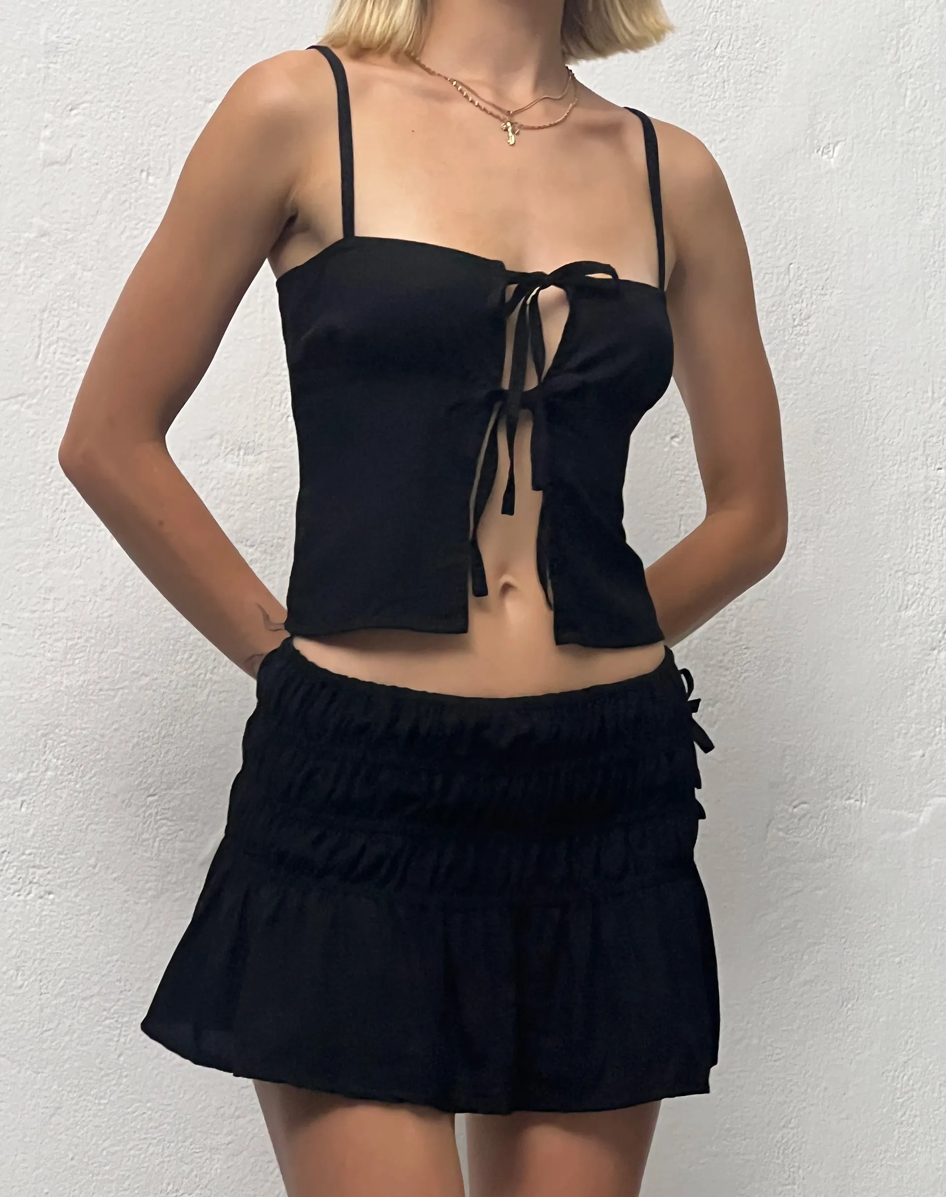 Raymi Tie Front Cami Top in Black