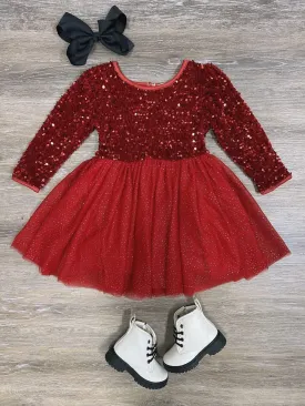 Red Sequin Velvet Tulle Chiffon Girls Special Occasion Christmas Holiday Tutu Dress