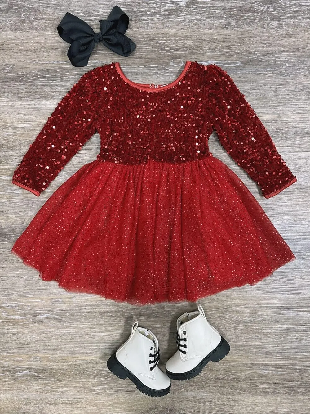 Red Sequin Velvet Tulle Chiffon Girls Special Occasion Christmas Holiday Tutu Dress