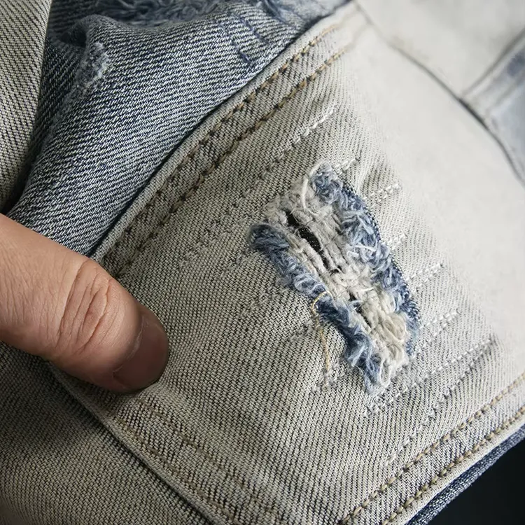 Ripped Straight Patchwork Men's Jeans