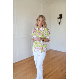 Rosalia Lime Floral Puff Sleeve Blouse