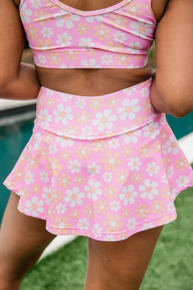 See You Poolside In Playful Petals Crossover Waist Bikini Skort