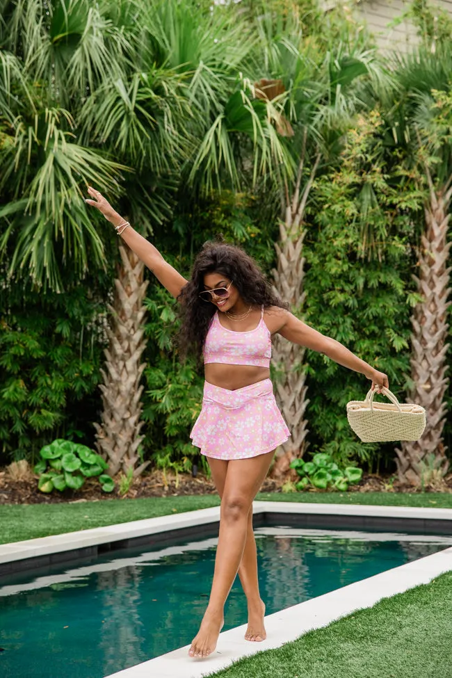 See You Poolside In Playful Petals Crossover Waist Bikini Skort