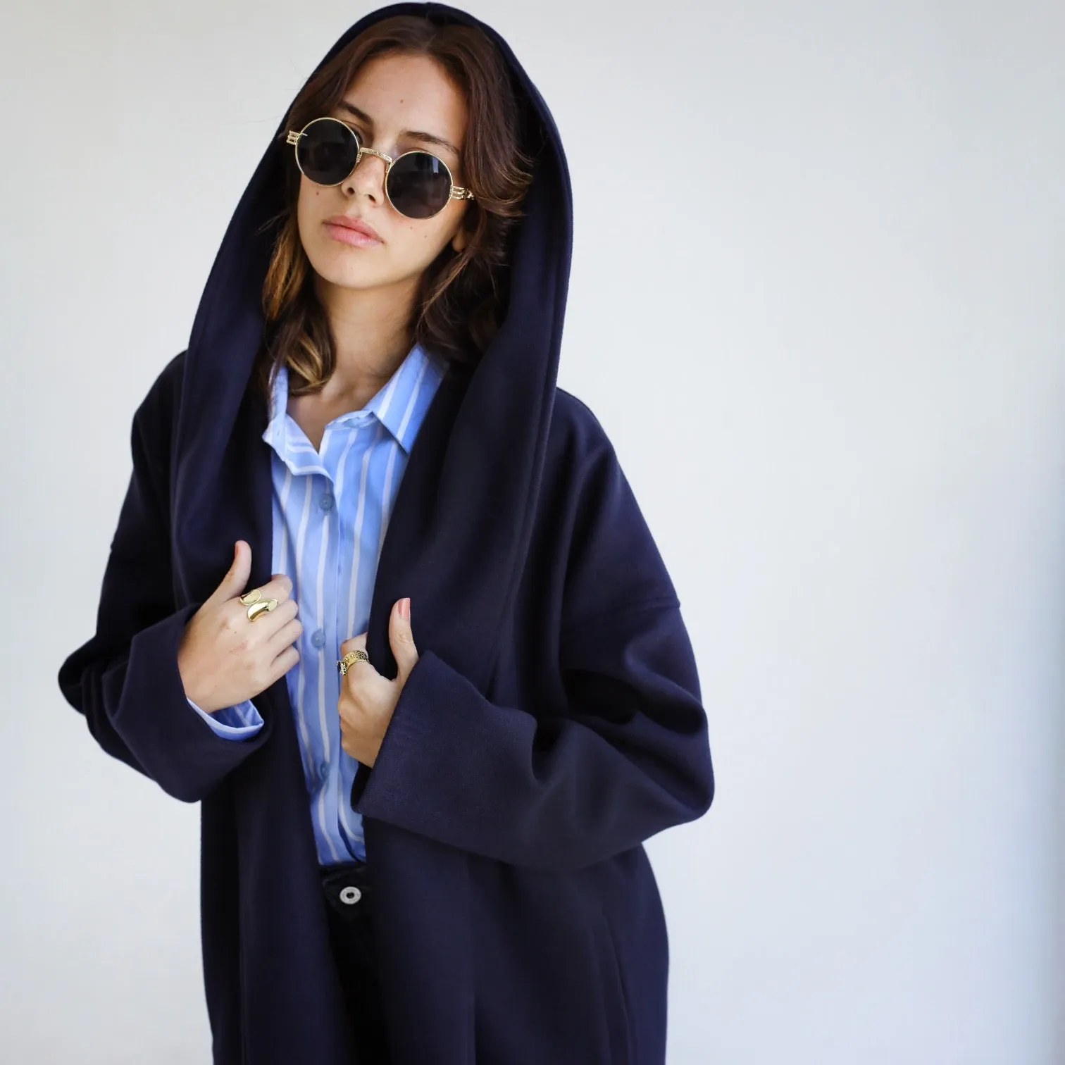 Shawl collar dark blue coat