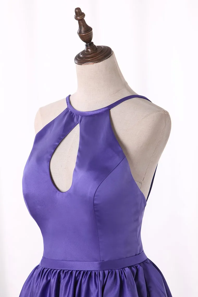 Spaghetti Straps A Line Satin Cocktail Dresses Asymmetrical