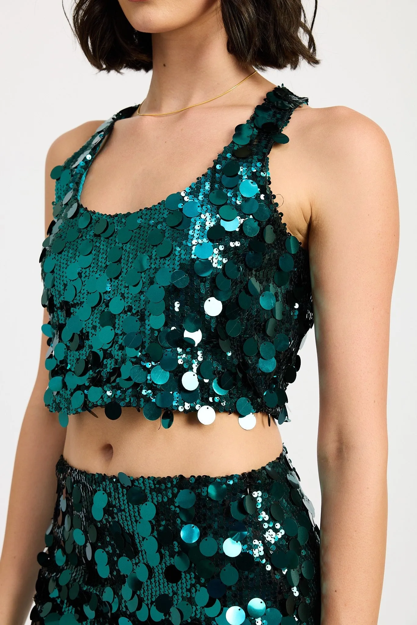 Sparkly Cropped Sequin Tank Top