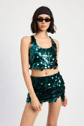 Sparkly Cropped Sequin Tank Top