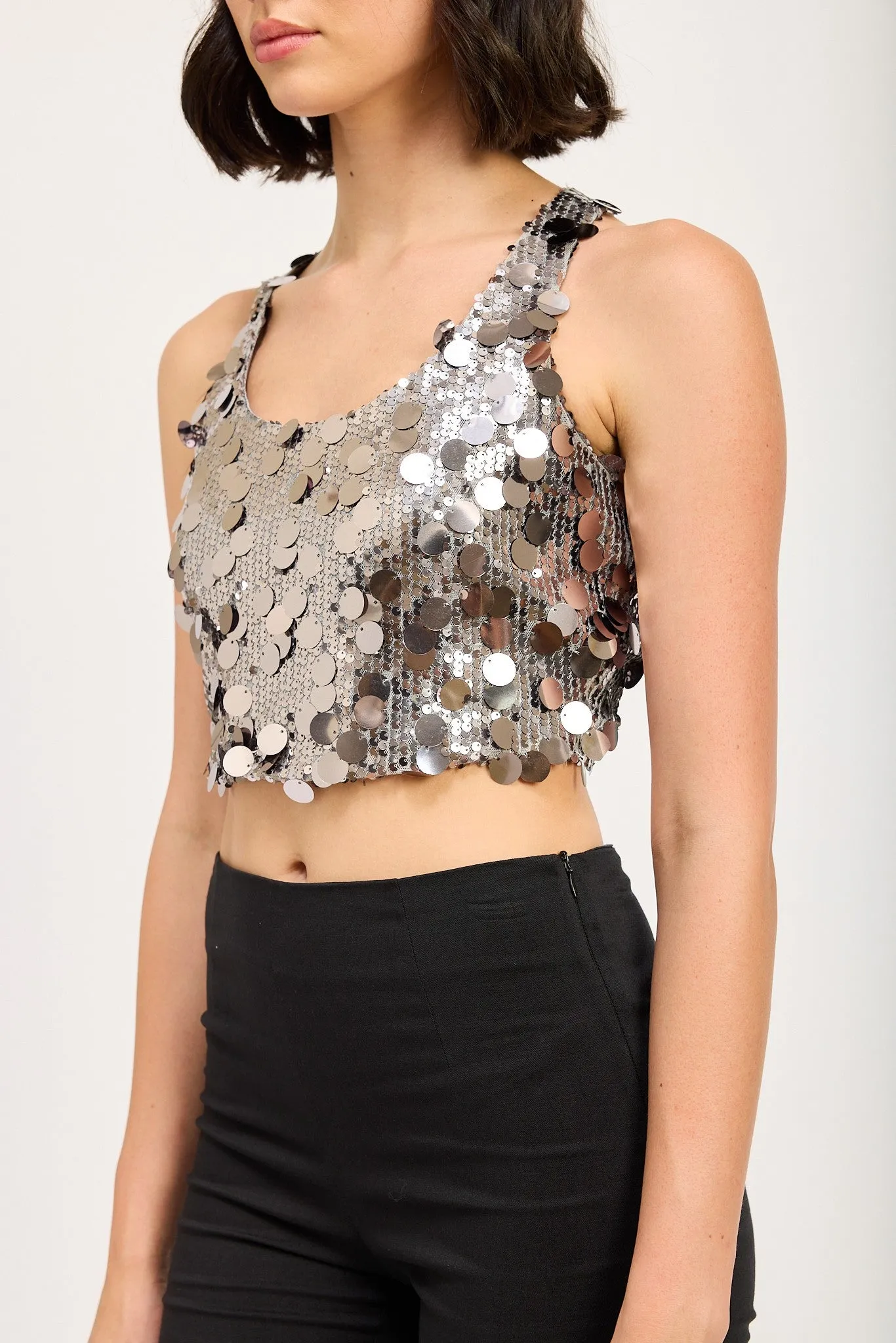 Sparkly Cropped Sequin Tank Top