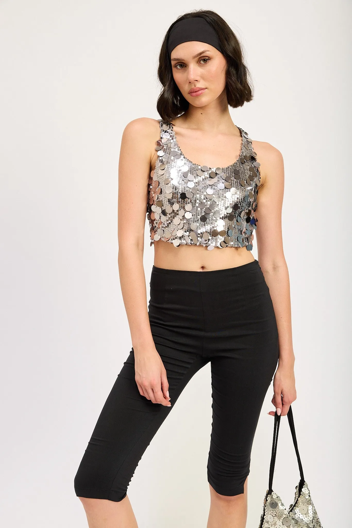 Sparkly Cropped Sequin Tank Top