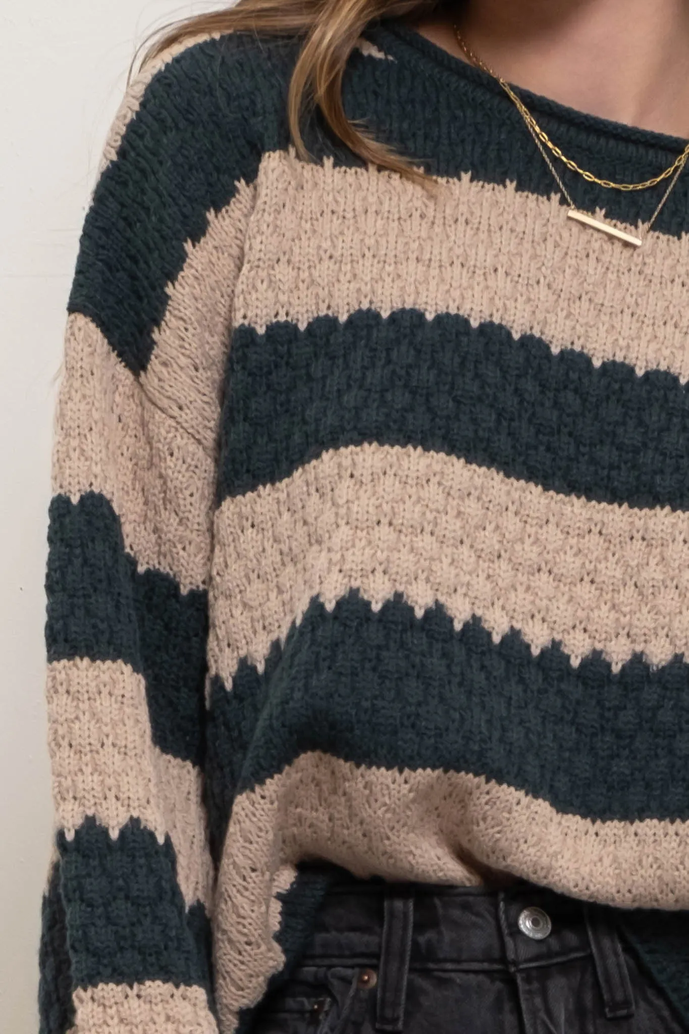 Striped Crewneck Sweater in Hunter Green