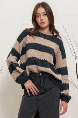 Striped Crewneck Sweater in Hunter Green