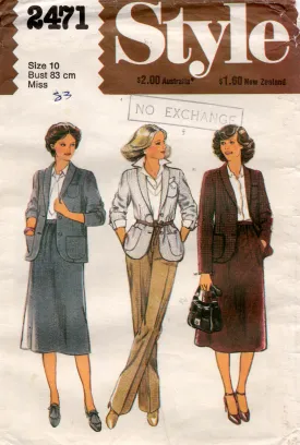 Style 2471 Womens Jacket Pants & Skirt 1970s Vintage Sewing Pattern Size 10 or 12