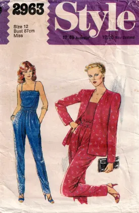 Style 2963 Womens Evening Jacket Camisole Top & Pants 1980s Vintage Sewing Pattern Size 12 Bust 34 inches
