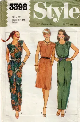 Style 3398 Womens Cap Sleeved Dress or Top & Pants 1980s Vintage Sewing Pattern Size 12 Bust 34 inches