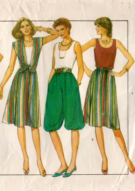 Style 3685 Womens Cover Up Top Skirt Zouave Pants & Cummerbund 1980s Vintage Sewing Pattern Size 10 or 12
